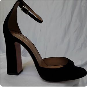 💜 Aquazzura High Heel Sandals Black suede block heel & Ankle strap